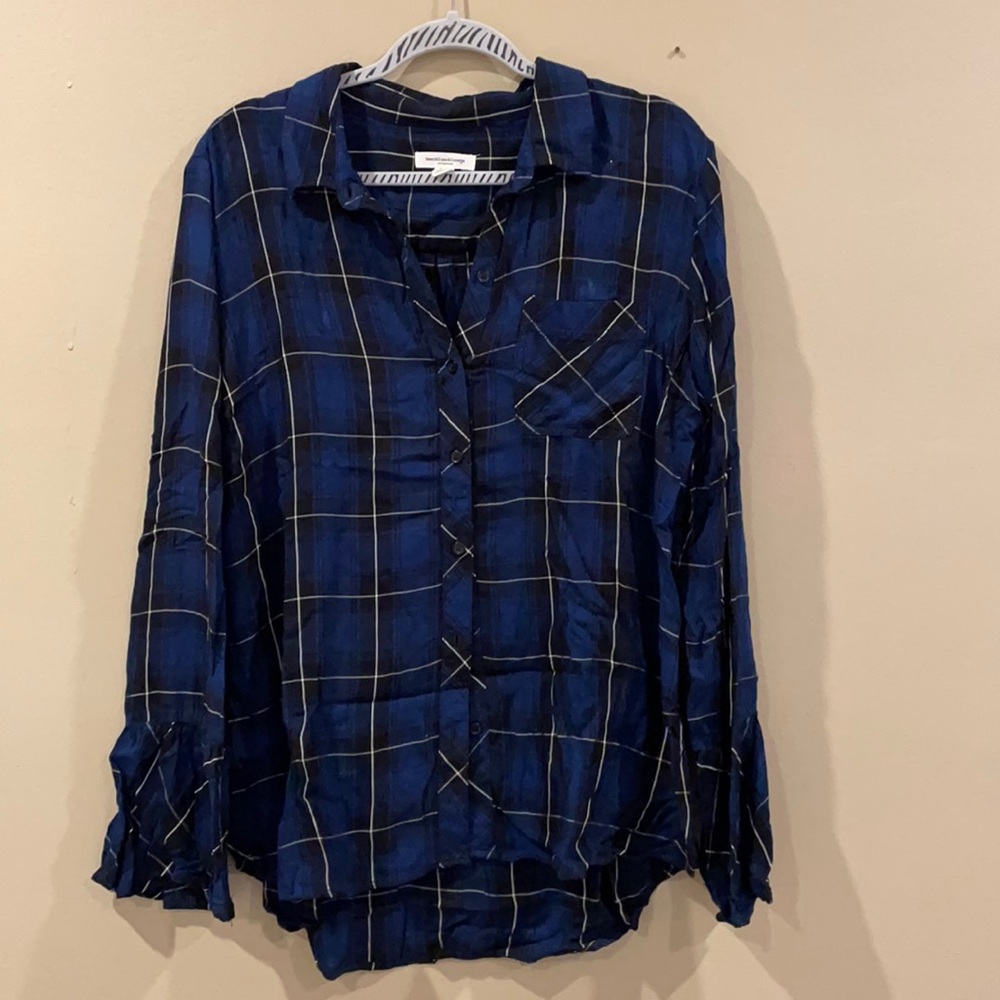 Oversized plaid button up with flowy sleeves